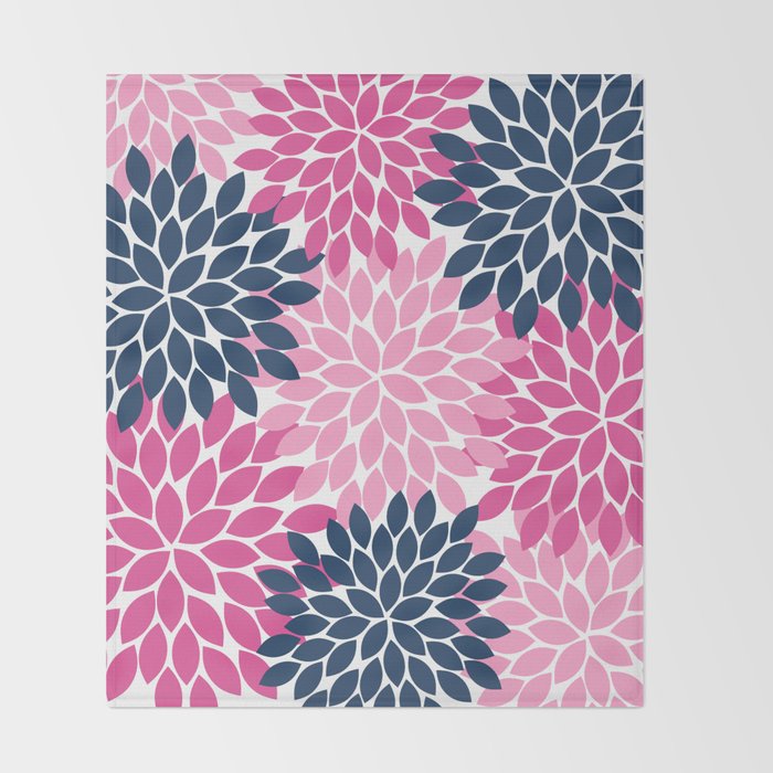 Flower Burst Petals Navy Pink Throw Blanket Gallery Image 2