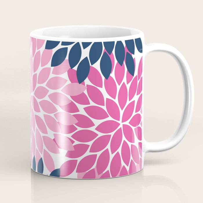 Flower Burst Petals Navy Pink Coffee Mug Gallery Image 1