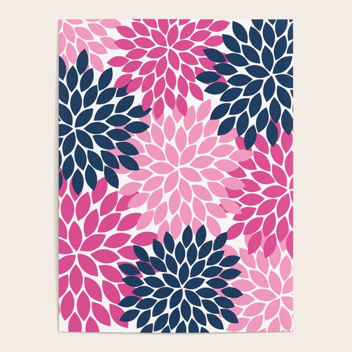 Flower Burst Petals Navy Pink Poster Gallery Image 4