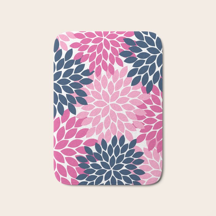 Flower Burst Petals Navy Pink Bath Mat Gallery Image 1