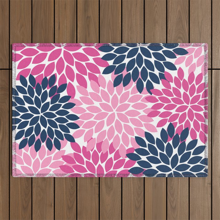 Flower Burst Petals Navy Pink Outdoor Rug Gallery Image 1