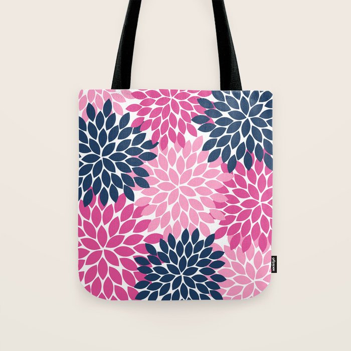 Flower Burst Petals Navy Pink Tote Bag Gallery Image 1