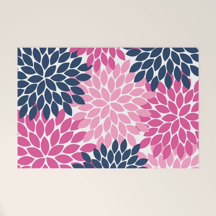 Flower Burst Petals Navy Pink Welcome Mat Gallery Image 1