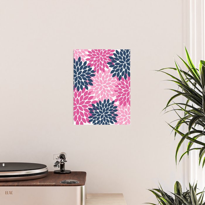 Flower Burst Petals Navy Pink Poster Gallery Image 2