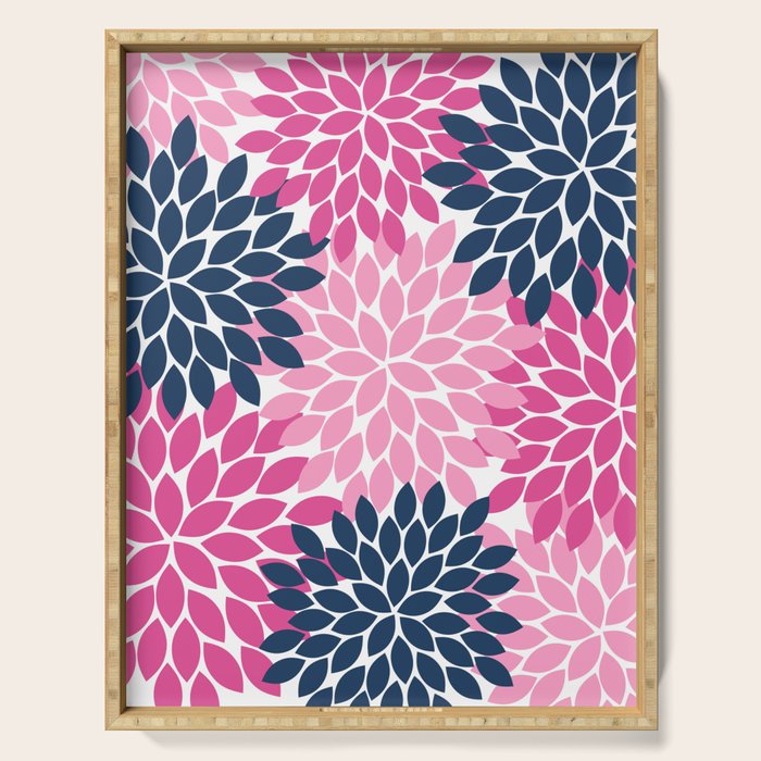 Flower Burst Petals Navy Pink Serving Tray Gallery Image 1
