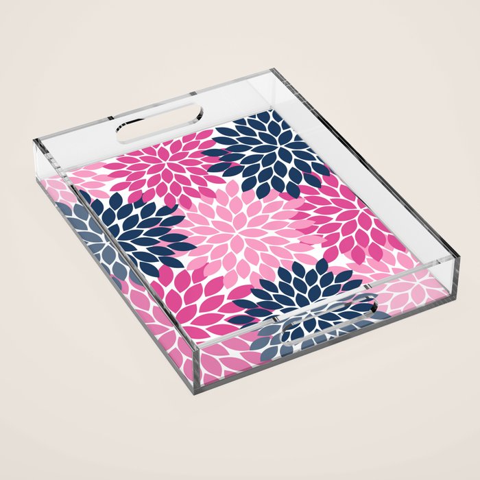 Flower Burst Petals Navy Pink Acrylic Tray Gallery Image 1