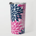 Flower Burst Petals Navy Pink Travel Mug Gallery Image 3