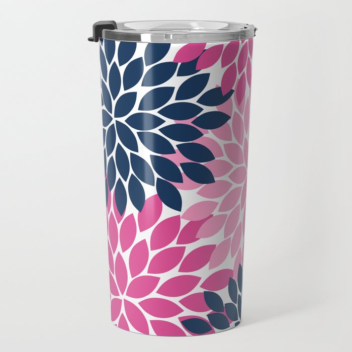 Flower Burst Petals Navy Pink Travel Mug Gallery Image 3