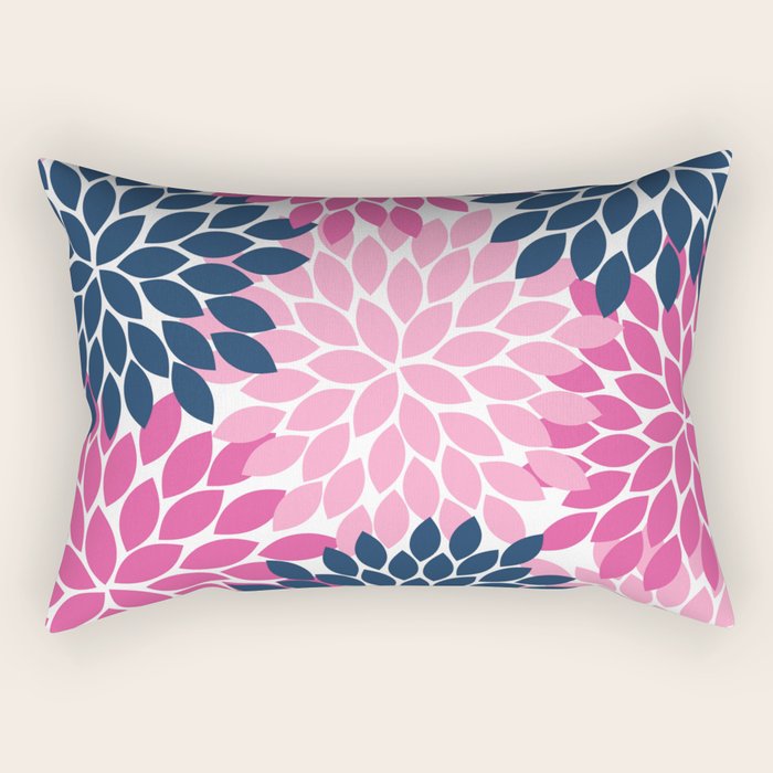 Flower Burst Petals Navy Pink Rectangular Pillow Gallery Image 2