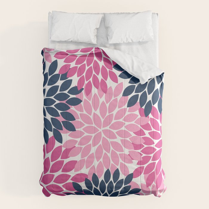 Flower Burst Petals Navy Pink Comforter Gallery Image 6