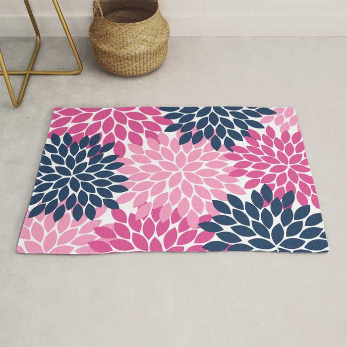 Flower Burst Petals Navy Pink Rug Gallery Image 1