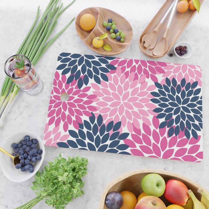 Flower Burst Petals Navy Pink Cutting Board Gallery Image 2