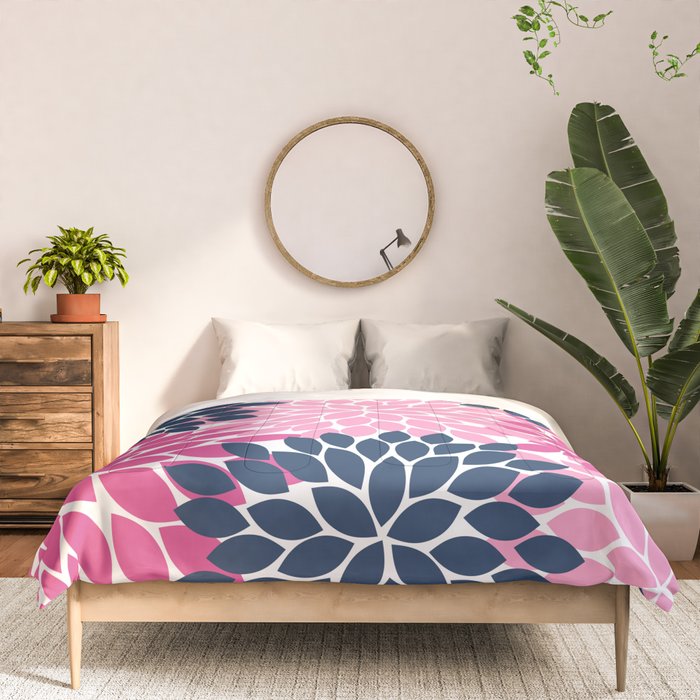 Flower Burst Petals Navy Pink Comforter Gallery Image 3