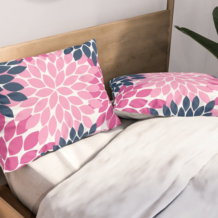 Flower Burst Petals Navy Pink Pillow Sham Gallery Image 2