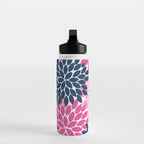 Flower Burst Petals Navy Pink Water Bottle Gallery Image 3