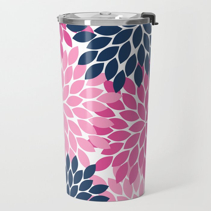 Flower Burst Petals Navy Pink Travel Mug Gallery Image 2