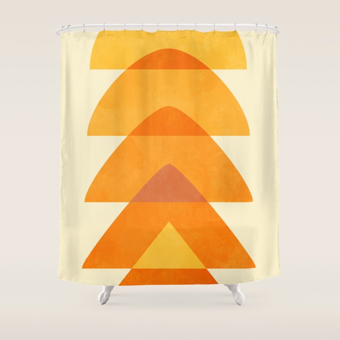 rhapsody orange 3 abstract mid century shape art Shower Curtain Gallery Image 1