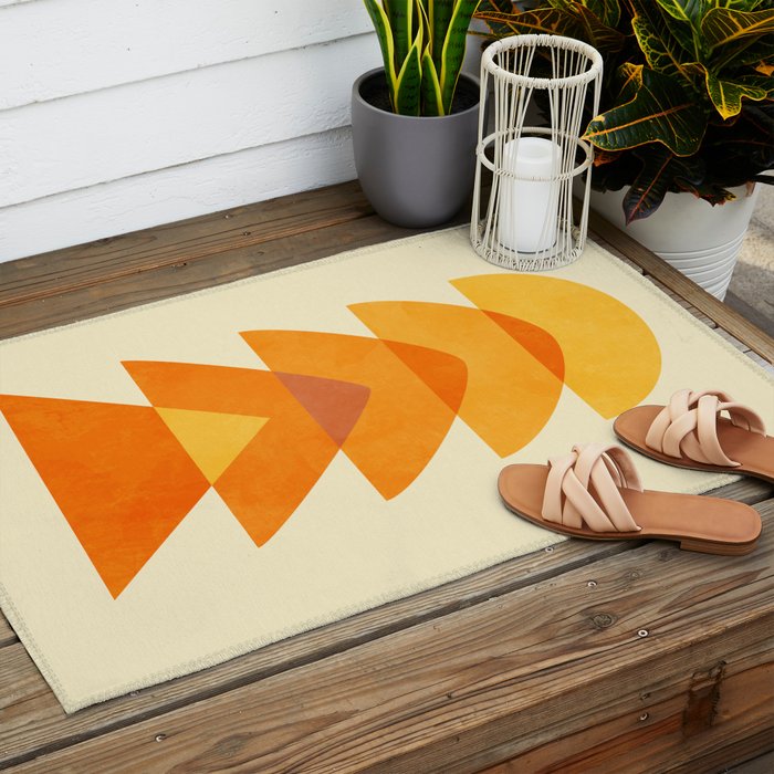 rhapsody orange 3 abstract mid century shape art Outdoor Rug Gallery Image 2
