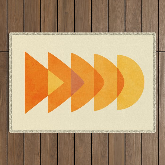 rhapsody orange 3 abstract mid century shape art Outdoor Rug Gallery Image 1