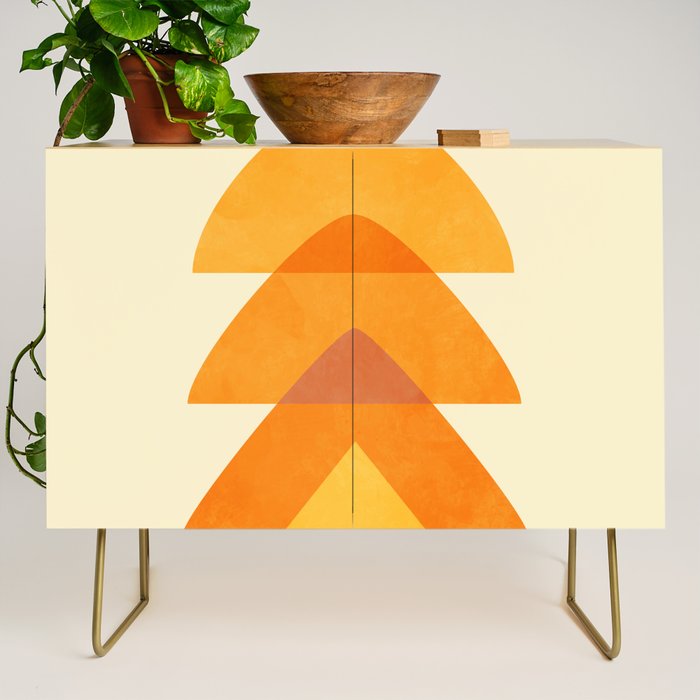 rhapsody orange 3 abstract mid century shape art Credenza Gallery Image 1