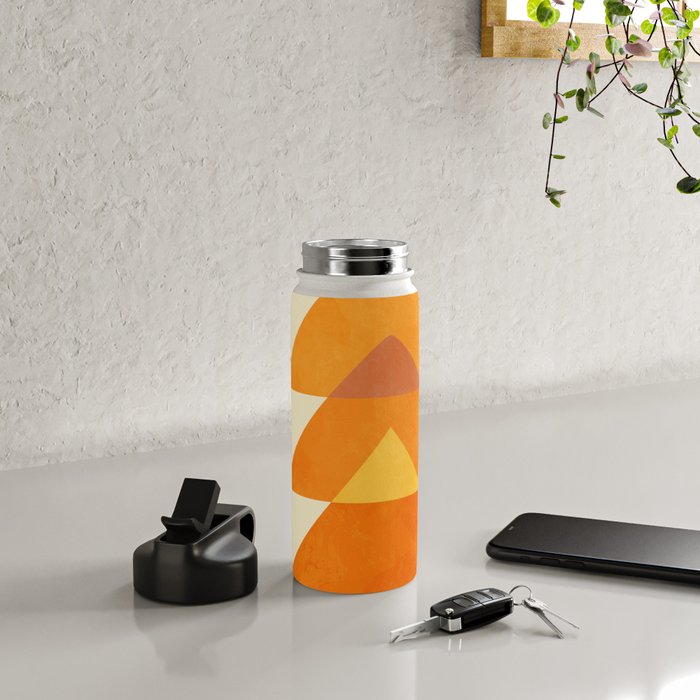 rhapsody orange 3 abstract mid century shape art Water Bottle Gallery Image 4