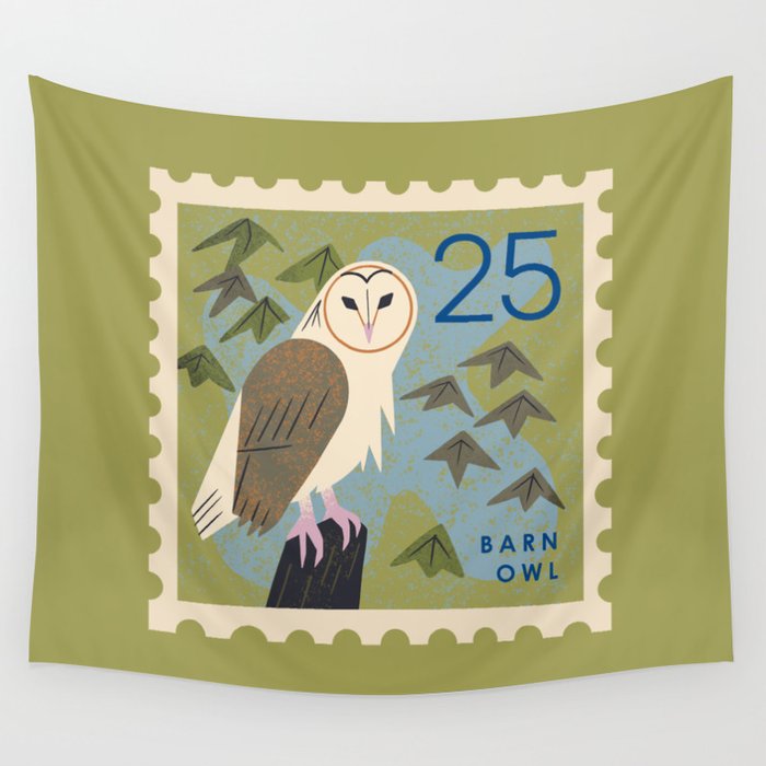 Barn Owl Postage Stamp Wall Tapestry Gallery Image 1
