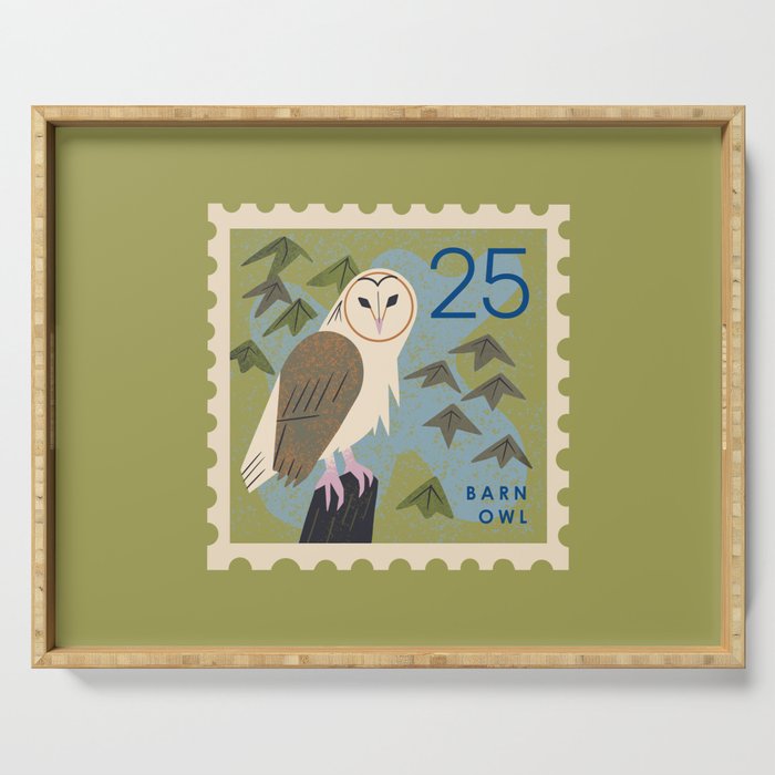 Barn Owl Postage Stamp Serving Tray Gallery Image 1