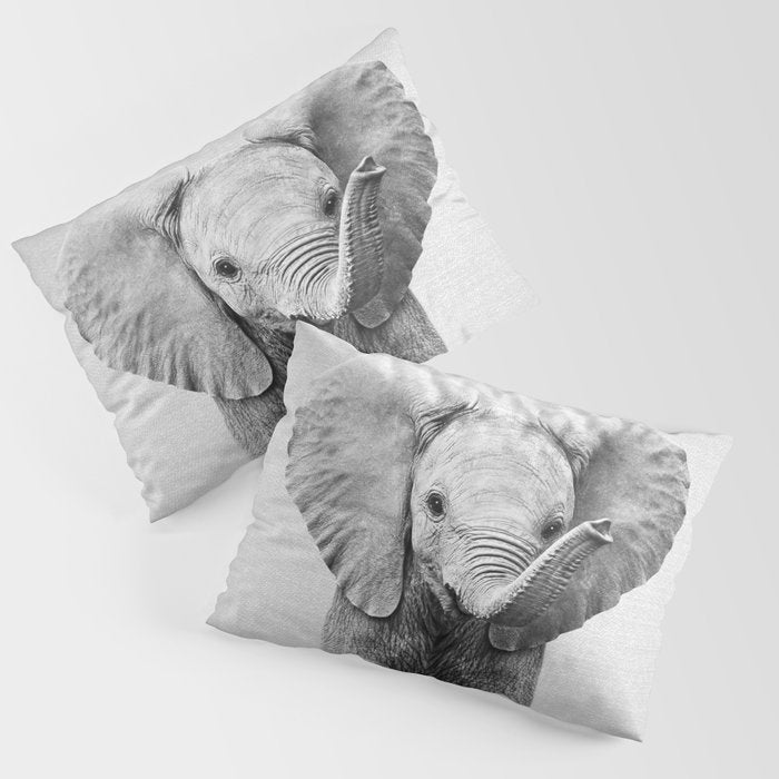Baby Elephant - Black & White Pillow Sham Gallery Image 1