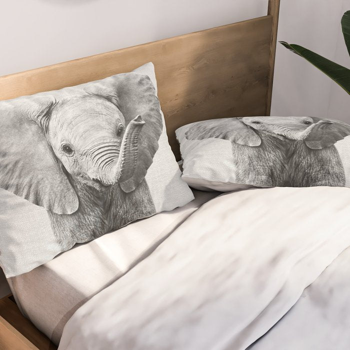 Baby Elephant - Black & White Pillow Sham Gallery Image 2