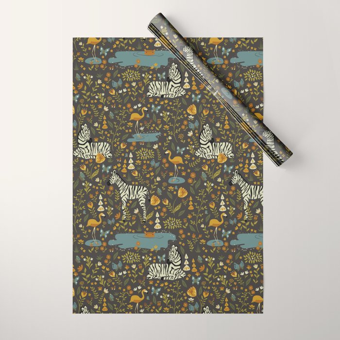 Zebras in Wild Fall Garden Wrapping Paper Gallery Image 1