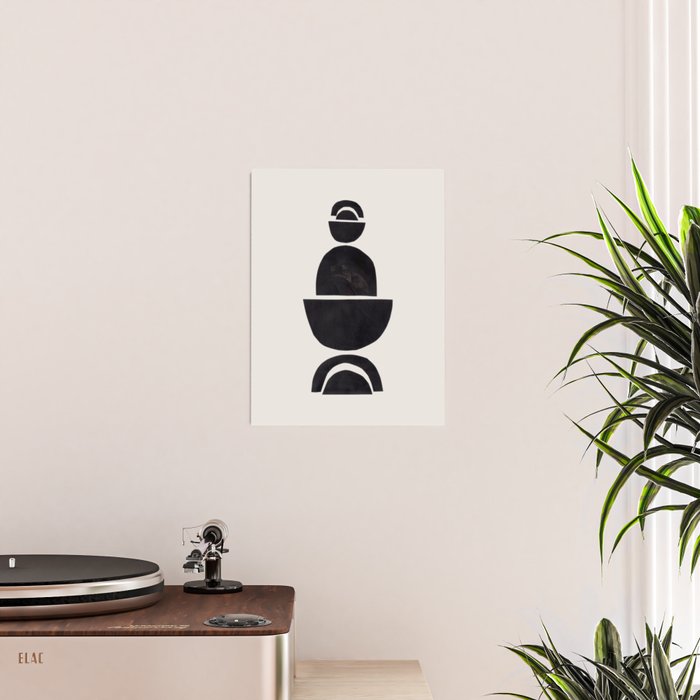 Black & White Minimalist Mid Century Paper collage Funky Black Ink Tribal Geometric by Ejaaz Haniff Poster Gallery Image 2