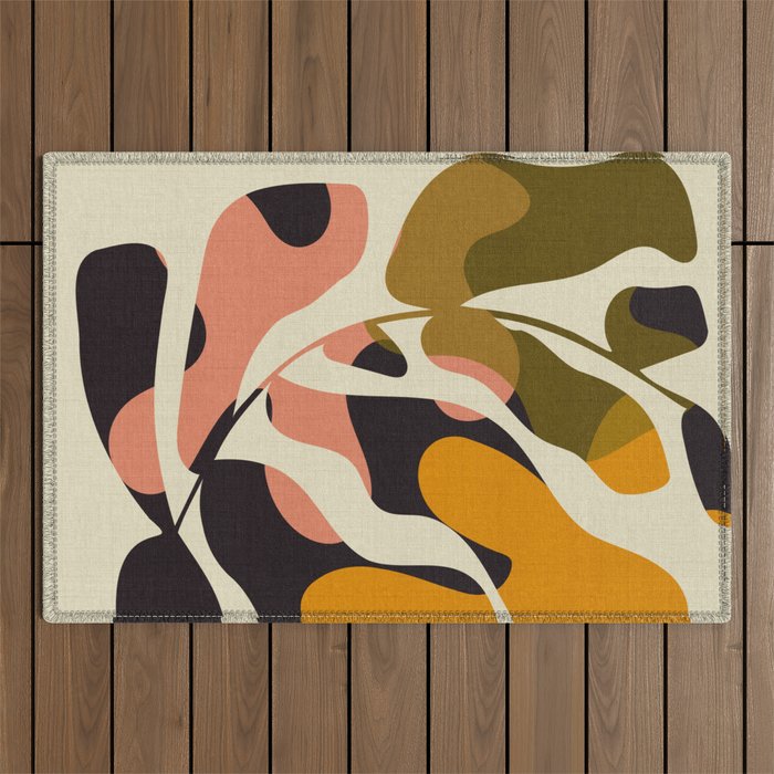 cut out leaves minimal Outdoor Rug Gallery Image 1
