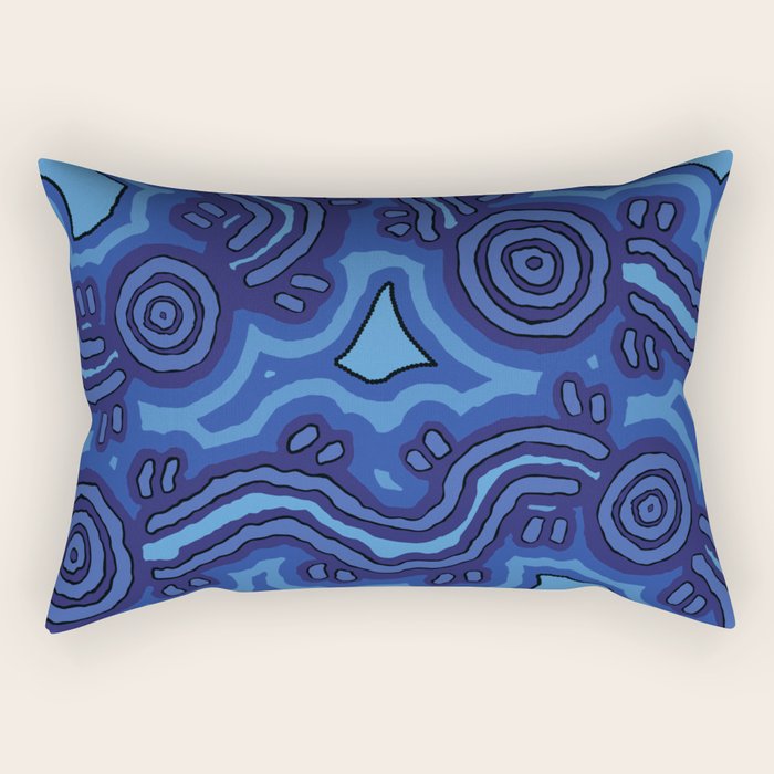 Authentic Aboriginal Art - Blue Campsites Rectangular Pillow Gallery Image 1