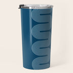 Mid Century Modern Geometric 101 in night Blue (Rainbow Abstract) Travel Mug Gallery Image 3