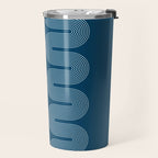 Mid Century Modern Geometric 101 in night Blue (Rainbow Abstract) Travel Mug Gallery Image 2