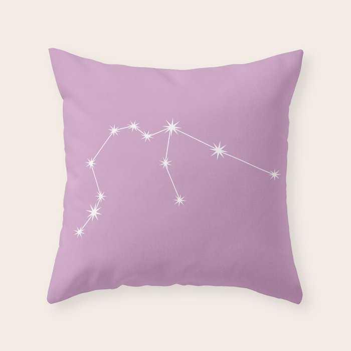 Aquarius Zodiac Star Constellation Line Art Pastel Lilac Throw Pillow Gallery Image 1