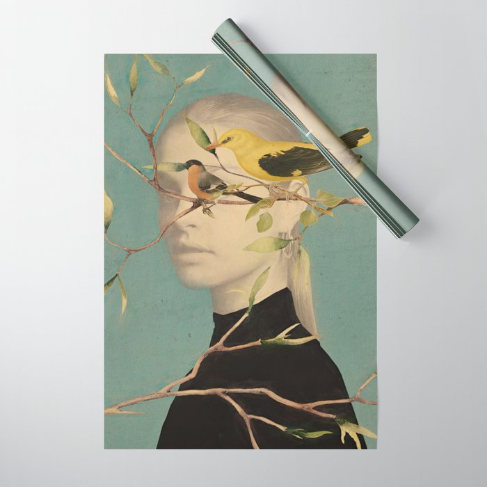 Woman and Birds Wrapping Paper Gallery Image 1