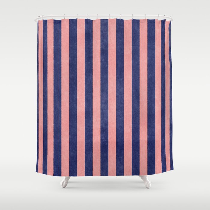STRIPES - 005 - navy blue and pink Shower Curtain Gallery Image 1