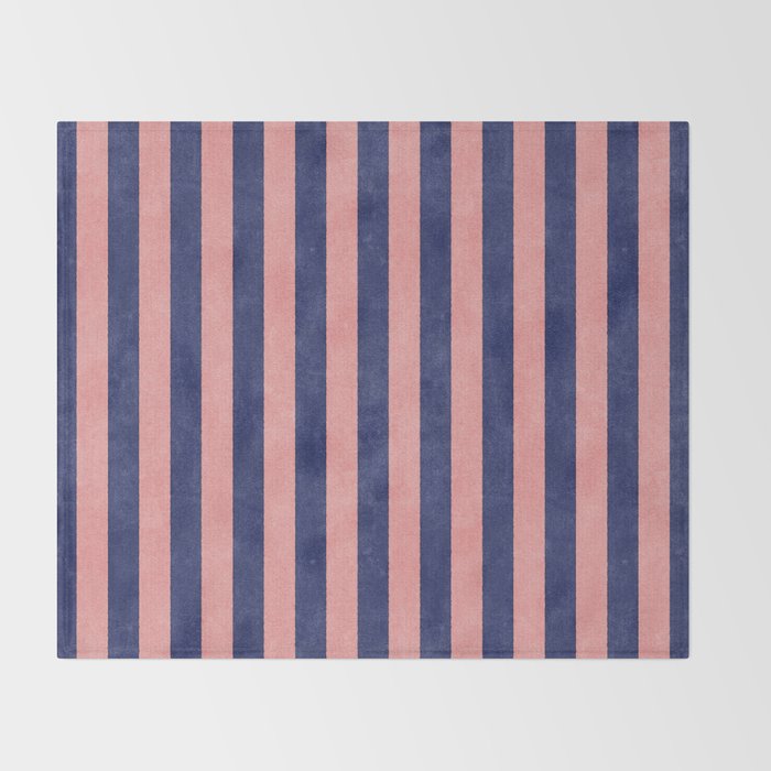 STRIPES - 005 - navy blue and pink Throw Blanket Gallery Image 2