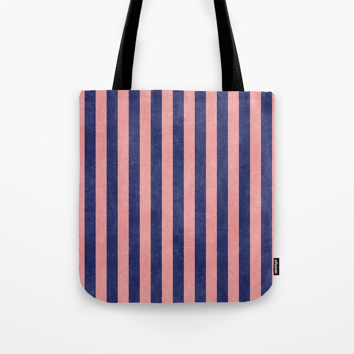 STRIPES - 005 - navy blue and pink Tote Bag Gallery Image 1