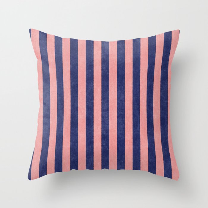 STRIPES - 005 - navy blue and pink Throw Pillow Gallery Image 1