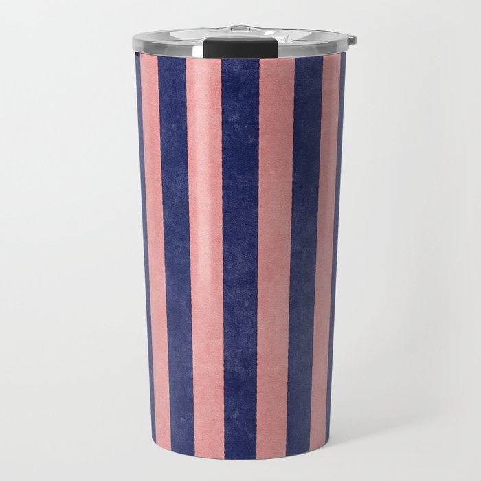 STRIPES - 005 - navy blue and pink Travel Mug Gallery Image 1
