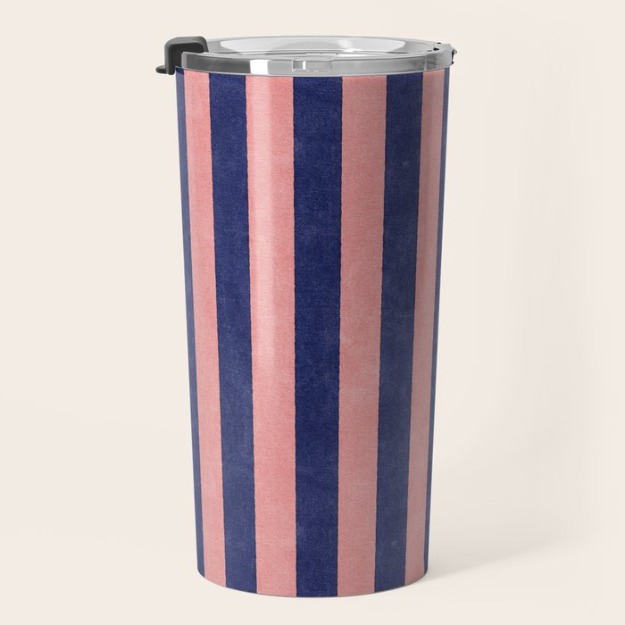 STRIPES - 005 - navy blue and pink Travel Mug Gallery Image 3