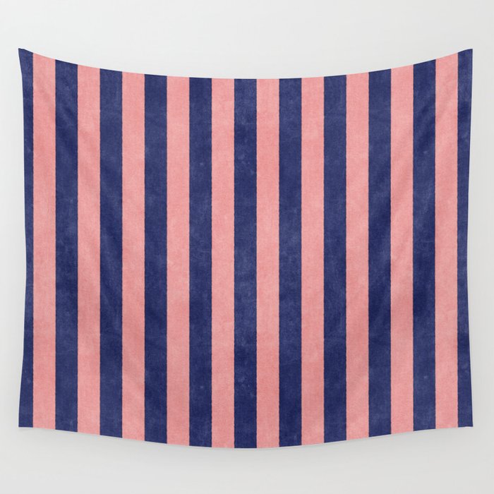 STRIPES - 005 - navy blue and pink Wall Tapestry Gallery Image 1
