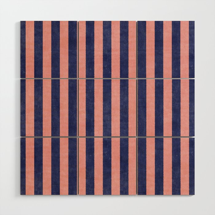 STRIPES - 005 - navy blue and pink Wood Wall Art Gallery Image 1