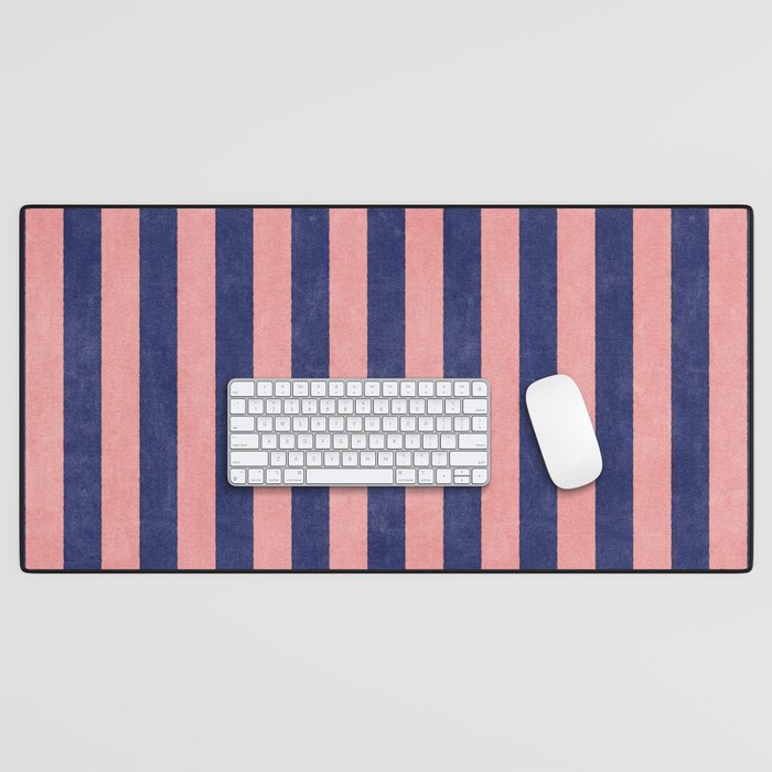STRIPES - 005 - navy blue and pink Desk Mat Gallery Image 1