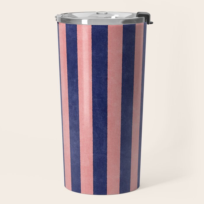 STRIPES - 005 - navy blue and pink Travel Mug Gallery Image 2