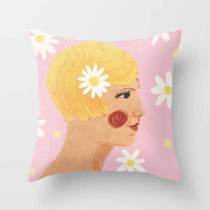Girl who Loves Daisies Throw Pillow Gallery Image 6
