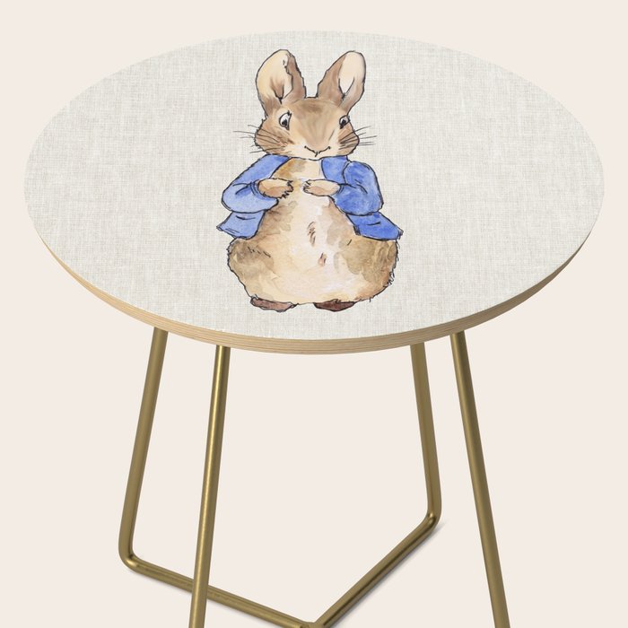Peter the rabbit beige linen textured background Side Table Gallery Image 2