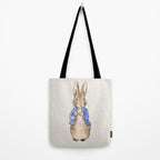 Peter the rabbit beige linen textured background Tote Bag Gallery Image 2